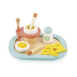 Janod - My First Egg Cup - Boiled Egg for Breakfast - Play Kitchen Tableware Set - 9 Piece Set - FSC Certified - Water Based Paints - Ages 3+ - J06625