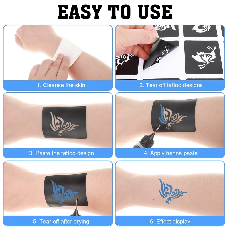 Qpout Tattoo Stencils for Children and Adults, 16 Sheets Henna