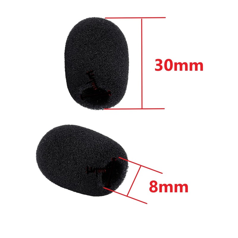Windshield Headphone Replacement Microphone Sponge, Black, 30x8mm, Set of 10