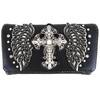 Western Style Rhinestone Cross Studded Laser Cut Wings Tooled Leather