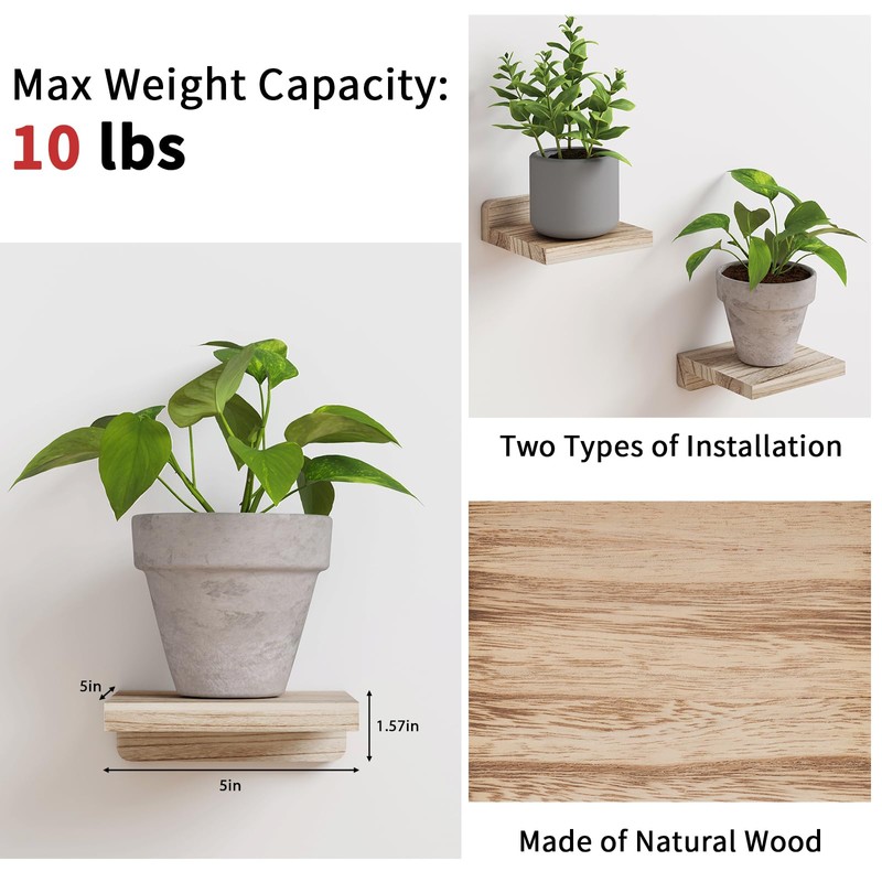 Fixwal Floating Shelves for Wall, Rustic Wood Small Wall Mounted