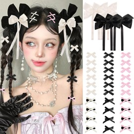 Mini Hair Bows for Women Girls Cute Hair Clips Small Alligator Long Tail Hair Ribbon Accessories -3 Styles -34P - Black White Pink