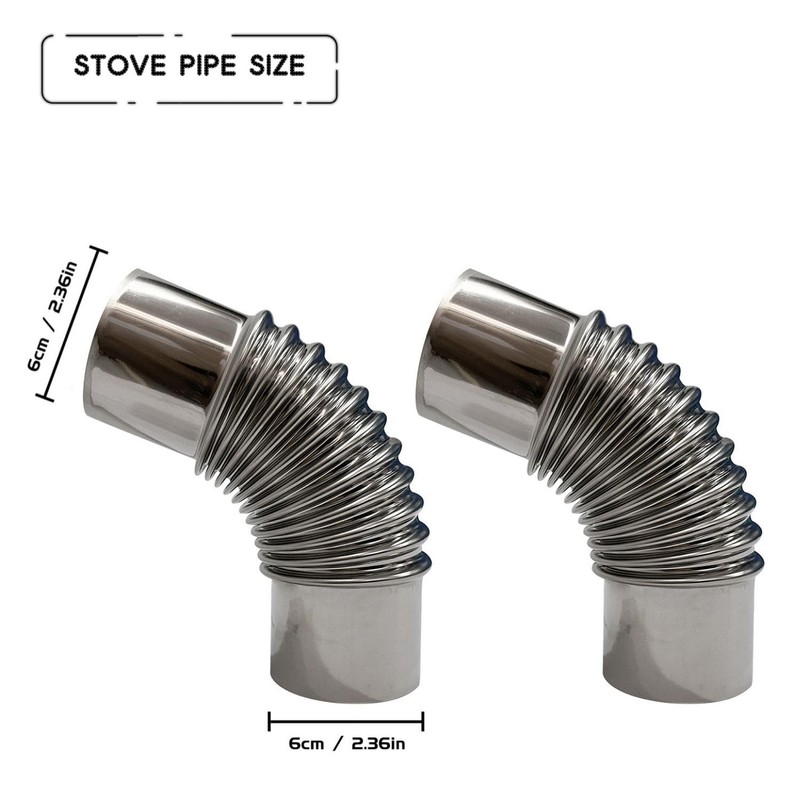2個 45度 ステンレススチール 煙突チューブ 2.36インチ キャンプテントストーブ用