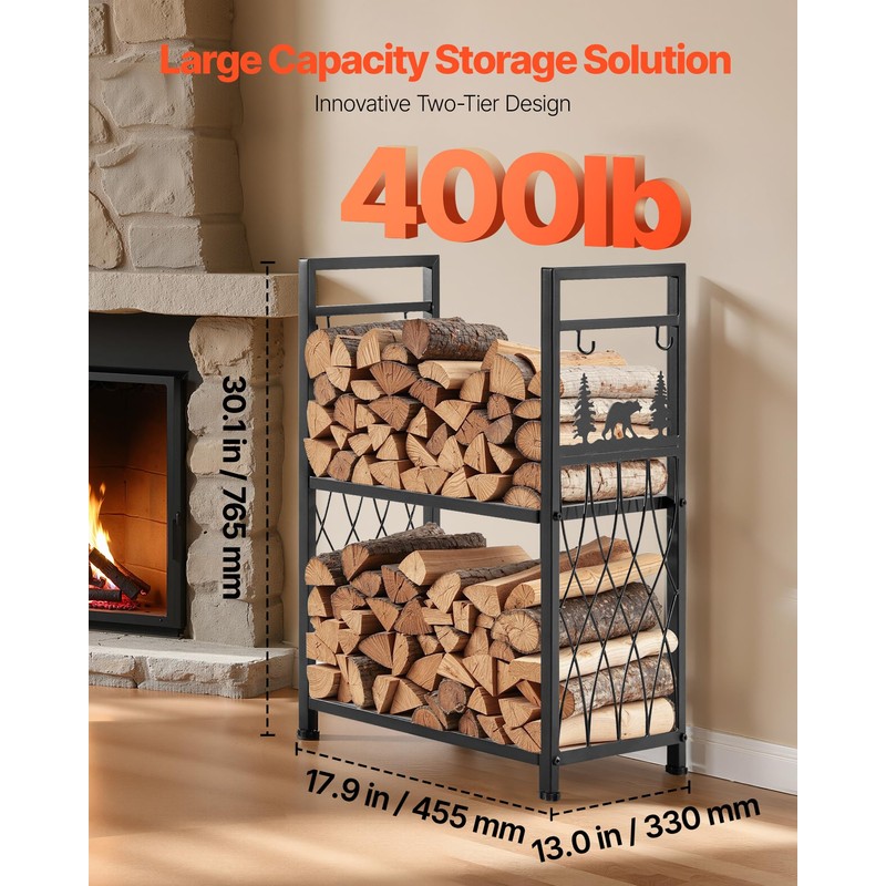 VEVOR Indoor Firewood Rack, 1.3 ft 2-Tier Firewood Holder with