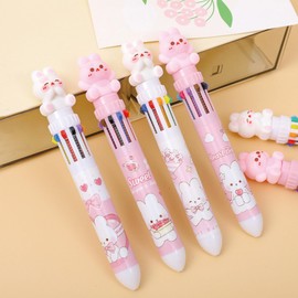 MOZXIRZ 4 Pcs Cute Bunny Multicolor Ballpoint Pens 10-in-1 Retractable Pen Cartoon Rabbit Pen Kawaii Colored Ballpoint Pens for Women Men Office School Supplies (4Pcs Bunny)