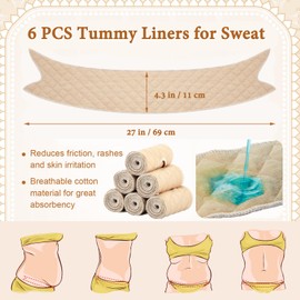 Wesnoy 6 Pcs Cotton Tummy Liners for Sweat Rash Under Belly Sweat Liners for Skin Folds Plus Size(Skin Color,XXL)