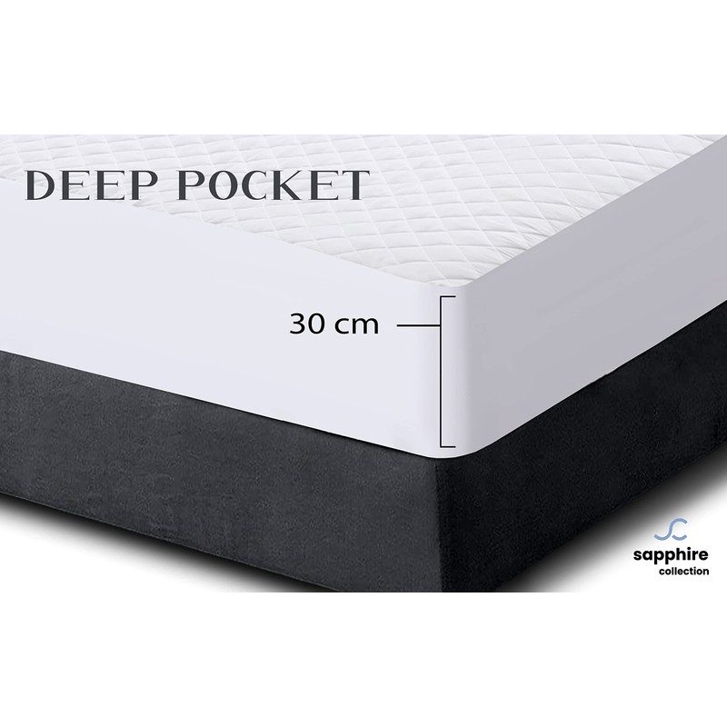 Poly-Cotton Quilted Mattress Protector Microfiber Fitted 30cm Deep Skirt Soft