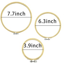 LAMXD 3Pcs 3 Sizes Round Bamboo Embroidery Hoop Circle Cross Stitch Hoop Ring for Craft Sewing,with Gold Eye Embroidery Needles, Embroidery Hoop