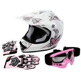 TCMT Youth Pink Butterfly Dirt Bike ATV Helmet Motocross with Goggles and Gloves Medium