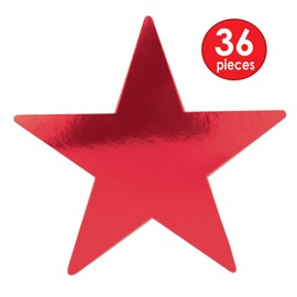 Beistle 36 Piece Durable Paper Red Star Cut Outs For Christmas New Year Hanging Décor Birthday Party Classroom Bulletin Board Supplies, 9"