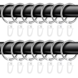 50 Pieces Metal Curtain Rings Curtain Hanging Rings and 50 Pieces Plastic Curtain Hooks, 32 mm Inner Diameter for Window Curtain Bed Curtain Shower Curtain