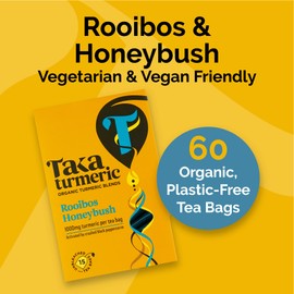 Taka Turmeric, 4 pack (60 Teabags) Organic Rooibos & Honeybush Tea Bags with Turmeric & Black Peppercorns, Turmeric Tea, Caffeine Free Redbush Tea Bags, Rooibos Tea Bags, Recyclable Packaging