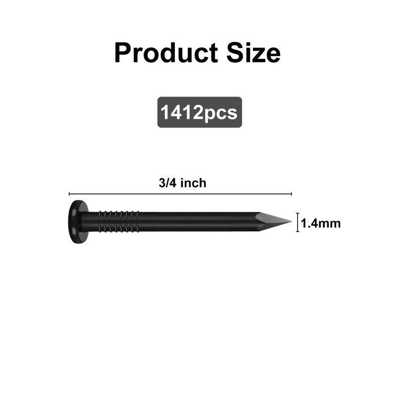 VGBUY 1412PCS Hardware Nails, 3/4 Inch Flat Head Black Nails