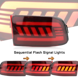 GEEGEETOP Red Lens LED Rear Reflector Bumper Fog DRL Brake Light Turn Signal Lamp Assembly Compatible With Toyota 4Runner 2003-2005 Land Cruiser Prado 120 2002-2009