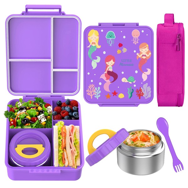 WAKSOX Bento Lunch Box for Kids Lunch Containers 4 Compartments