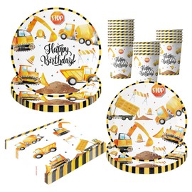 Bicuces 80 Pcs Construction Tableware Construction Party Decorations Construction Party Supplies Construction Dinnerware Dump Truck Plates Napkins Cups for Construction Birthday Party Decorations