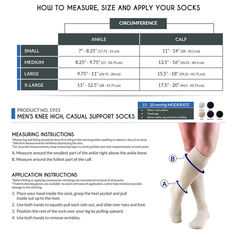 Truform Compression Socks, 15-20 Mmhg, Men's Gym Socks, Knee High
