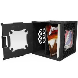 CrateVinyl - Vinyl Record Storage Crate Modular Storage Cube for LP Albums with Divider and 2 Clear Panels (Black crate - Clear panels)