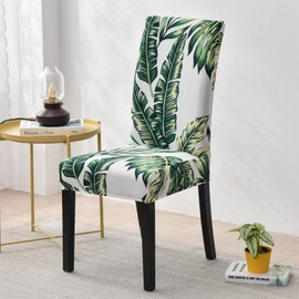 Dining Room Chair Covers Set of 6, Stretch Parsons Chair Slipcovers Removable Washable Spandex Printed Chair Seat Protector Cover for Hotel, Office, Ceremony, Banquet, Wedding Party (Palm Green)