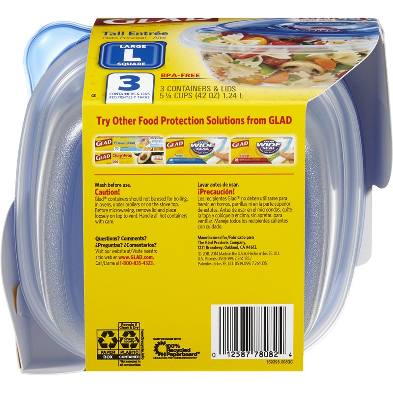 Glad GladWare Tall Entree Food Storage Containers - Large Square