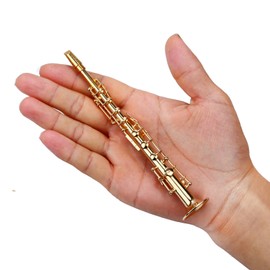Dselvgvu Miniature Soprano Saxophone with Stand and Case Brass Mini Musical Instrument Soprano Saxophone Replica Collectible Figurines Model Birthday Gifts Home Decoration Display Ornament (6.11")