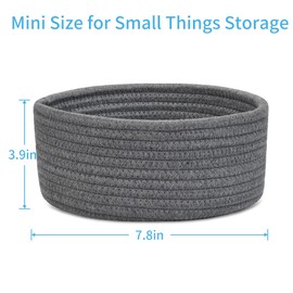 ABenkle Small Woven Basket, Empty Tiny Shallow Storage Basket, Mini Cotton Rope Baskets, Round Decorative Hamper, Basket Storage Bins for Toys, Spa, Socks, Nursery, Living Room