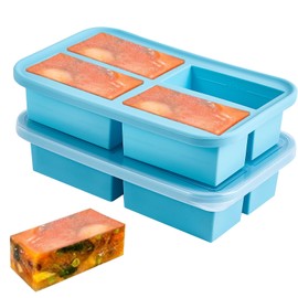 Silicone Freezer Trays with Lid, 1 Cup Soup Freezer Containers - 2 Pack, Silicone Soup Freezer Molds - Large Ice Cube Tray, Freeze and Store Soup, Broth, Sauce, Leftovers - Makes 8 Perfect 1 Cup