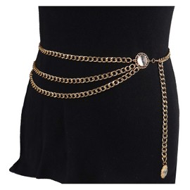 Suyi Gold Chain Belts for Women Waist Chain Belt Multilayer Body Belly Chain 90CM Crystal Gold