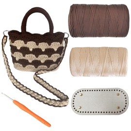 SHENJILL Tote Bag Crochet Kit for Beginners Two Color Crochet Kit with Step-by-Step Videos and Written Instruction Fan-Shaped Bag Crocheting Kit for Adults Easy Crocheting Yarn (White Coffee)