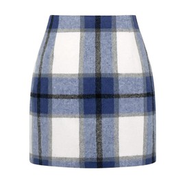 IDEALSANXUN - Falda a cuadros de cintura alta para mujer, minifaldas de lana, marino, Large