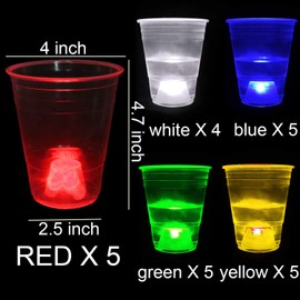 24 Pcs Glow in the Dark Party Cups for Indoor Outdoor Party,16oz Glowing Party Cups Have 5 Bright Colors （Blue,Red,Orange,Green&White）,Suitable for Night or Day,party game,Neon Party,Holidays,BBQ