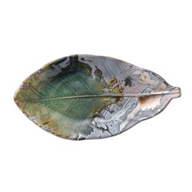 Mitou Banko Ware Long Plate, Iga Gold Color, 16051 Magnolia Leaf Tsukidashi