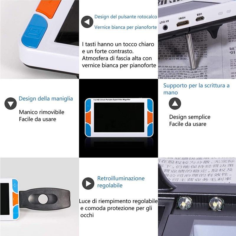 Portable Digital Video Magnifier Battery 5.0 Inch Magnifier Support Line