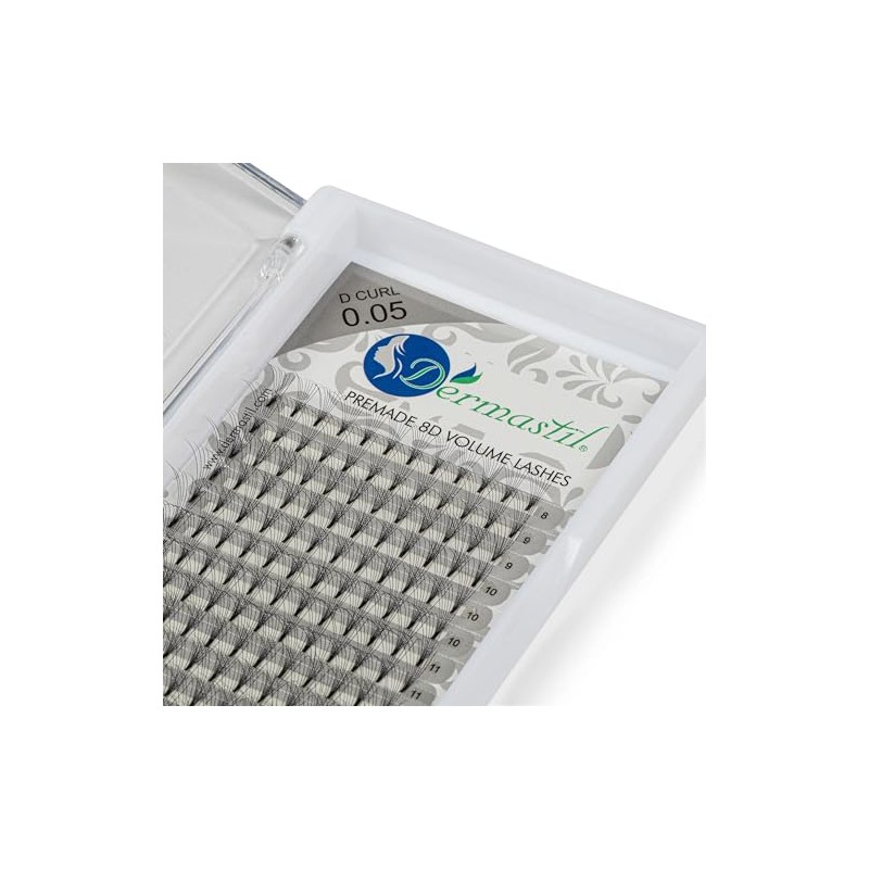 Dermastil 8D Premade Handmade Volume Eyelashes, D Curl, Thickness 0.05