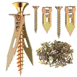 100Pcs Drywall Self-Drilling Anchors with Screws Kit, 2 Different Sizes Expansion Screws Set No Drilling Required, for TV, Bike, Shelf Straps, Cabinet (50PCS Steel Anchors and 50PCS Zinc Screws)