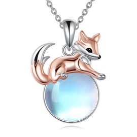 YAFEINI Cat / Panda / Cow / Bulldog Necklace for Women Sterling Silver Animal Moonstone Pendant Chain Animal Jewellery Gift for Women Girls, Sterling Silver, Moonstone