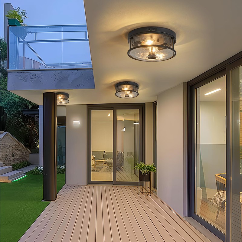 Outdoor Ceiling Light, 2-light Motion Sensor Flush Mount Ceiling Light