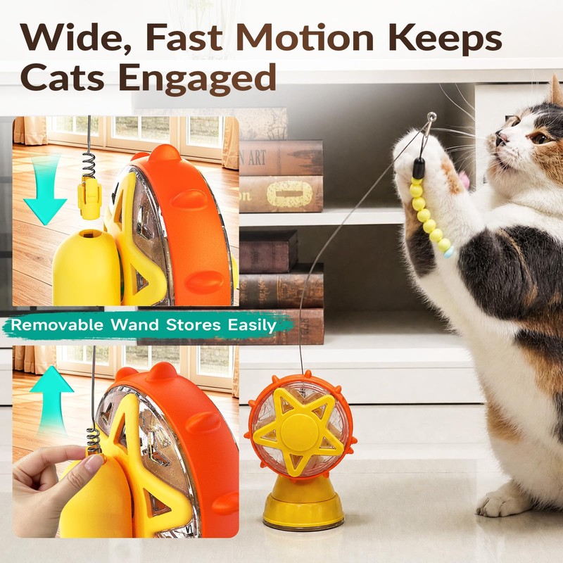 Monotre Interactive Cat Treat Dispenser, 2-in-1 Slow Feeder & Wand,