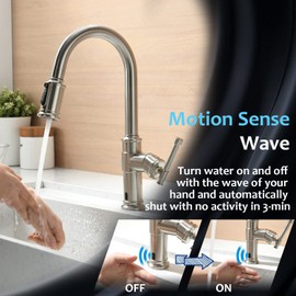 Touchless Kitchen Sink Faucet with Soap Dispenser Brushed Nickel, DAYONE Smart Motion Sensor Hands Free Faucet Kitchen with 3-Function Sprayer for Single/ 3-Hole Sink, DAY136TL-BN