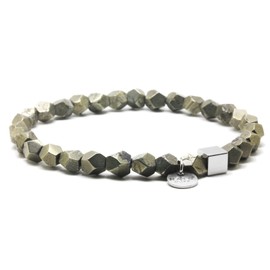 Nato Cuff - Pyrite Faceted Beads Bracelet Semi-Precious Stones Stainless Steel Men's Jewellery Women's Jewellery Handmade in France, Gemstone, Iron Pyrite