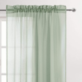 DWCN Sheer Curtains 72 Inches Long, Light Filtering Voile Rod Pocket Drapes Elegant and Breathable for Living Room,Bedroom,Semi Transparent Window Treatments,2 Panels, W52 x L72, Bean Green