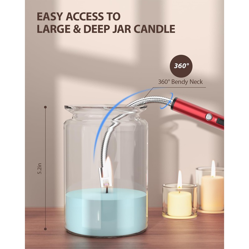 RONXS Electric Candle Lighter, Windproof Rechargeable Long Lighters, Red