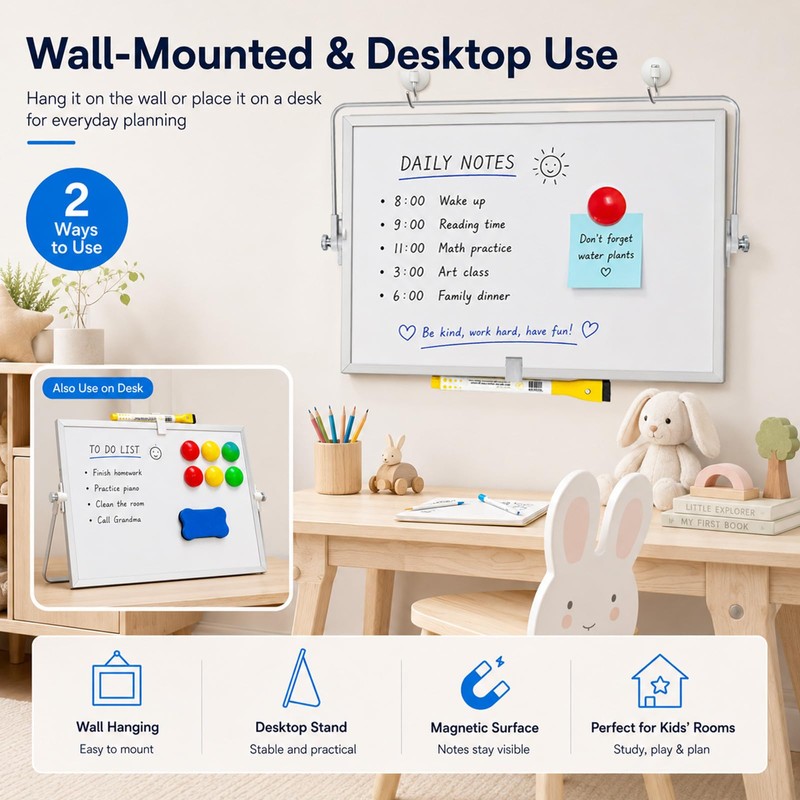 Foldable Desktop Magnetic Whiteboard 20x30 cm, Double Sided Dry Erase