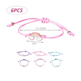 JTMKYO Pack of 6 Colourful Bracelets for Children, Cartoon Rainbow Bracelets, Cute Friendship Bracelets, Handwoven Bracelets, Adjustable Bracelets, Suitable for Birthday Holiday Gifts, Leather