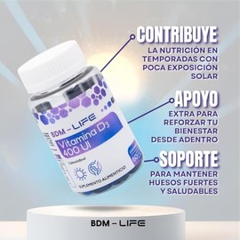 BDM LAB Vitamina D3 Paquete de 3 Frascos 60 cápsulas 350 mg c/u Suplemento Alimenticio