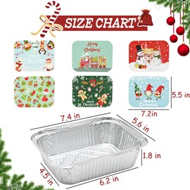 DINESIL 42 Pieces Christmas Foil Containers with Lid, Disposable Tin Aluminum Foil Food Leftover Containers Storage Pans for Christmas Winter Holidays Goodie Party Favors