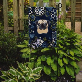 Caroline's Treasures BB5113GF Blue Flowers Fawn Pug Garden Flag Mailbox Flag Decorative Yard Flag Banner Outside Patio Artwork Yard Flower Beds, Garden Size, Multicolor