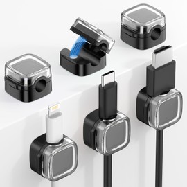 MoKo Pack of 6 Magnetic Cable Clips, Organiser Cable Management, Cable Holder, Cable Clips, Robust Magnetic Cable Management Clips for Bedside, Desk, Office, Car, Wall, Glass, Black