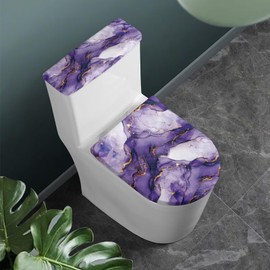 KUIFORTI Marble Toilet Cover Lid Set of 2 Pieces,Purple Toilet Seat Lid Cover with Elastic Edges Replacement Machine Wash