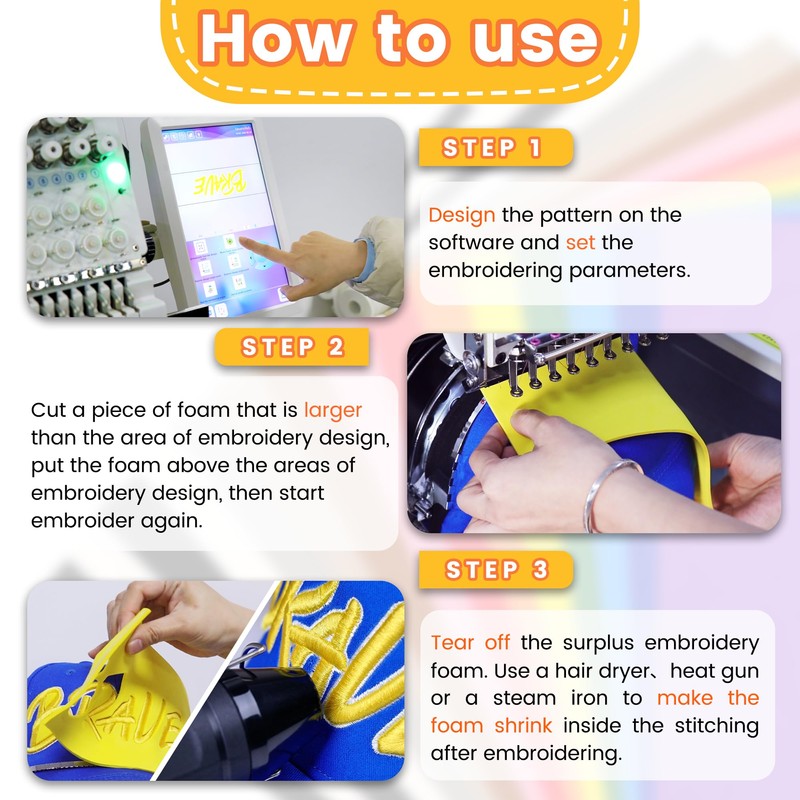 New brothread - 15 Options- 6PCS Embroidery Puffy Foam 9″x12″